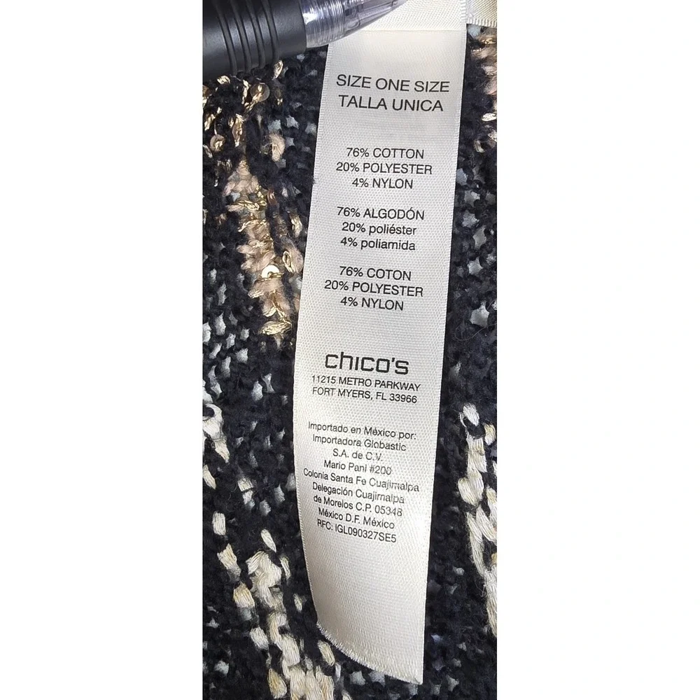 CHICO'S Women's One Size Black Tan Cream Shawl -1998